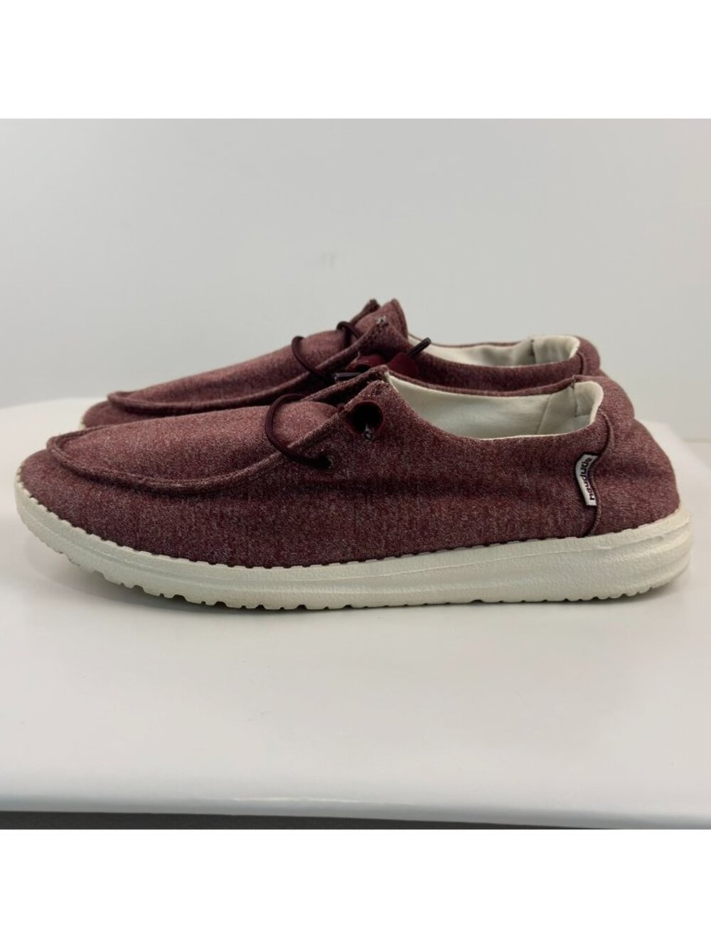 Hey Dude Wendy Loafer Womens 6 Burgundy Stretch Comfort Elastic Lace Lightweight